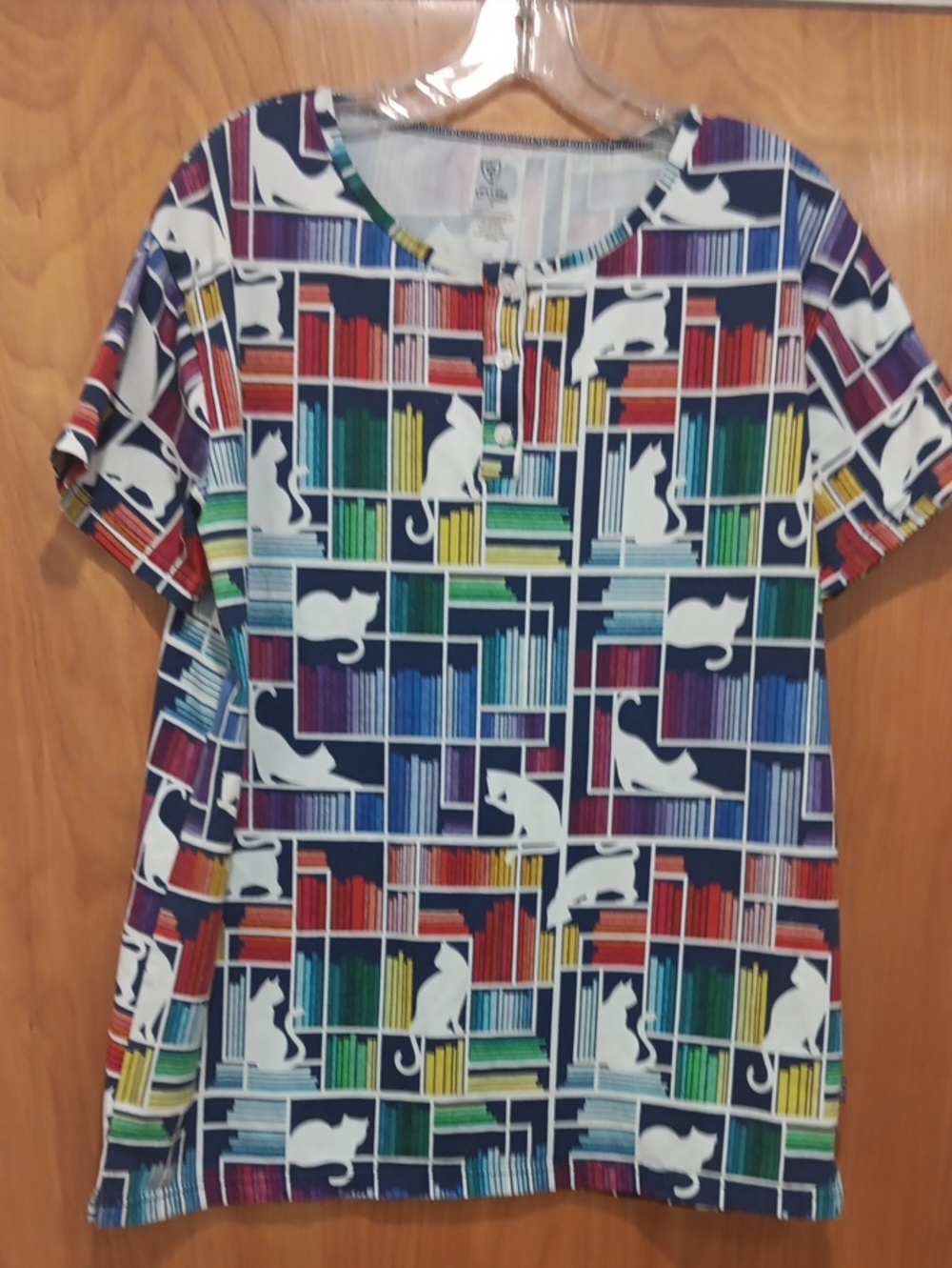 Princess Awesome  Short Sleeve Tee with Rainbow Books & White Cat Print